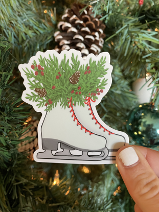 Picture of Christmas Pine Ice Skates Sticker | Matte Finish
